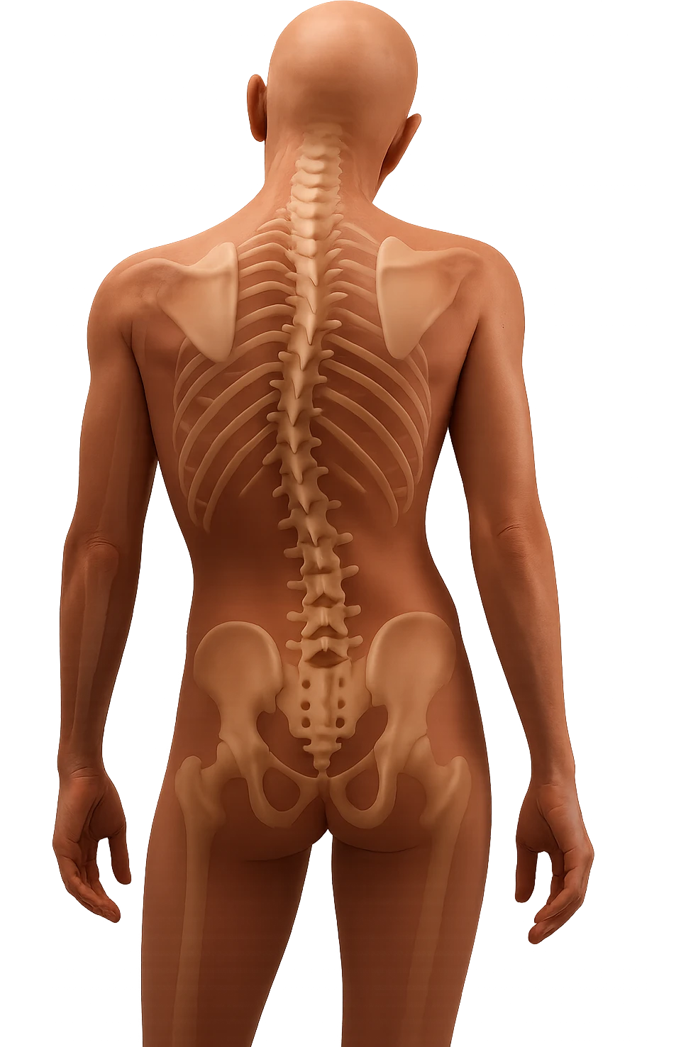 fai un immagine identica che riguarda una postura scorretta: fianchi storti e una spalla più alta. falla iperrealistica anatomica in 4k con spina dorsale storta in evidenza emoji