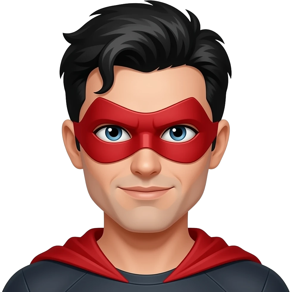 검은 머리에 빨간색 가면을 쓰고 있는 잘생긴 남자 히어로 emoji