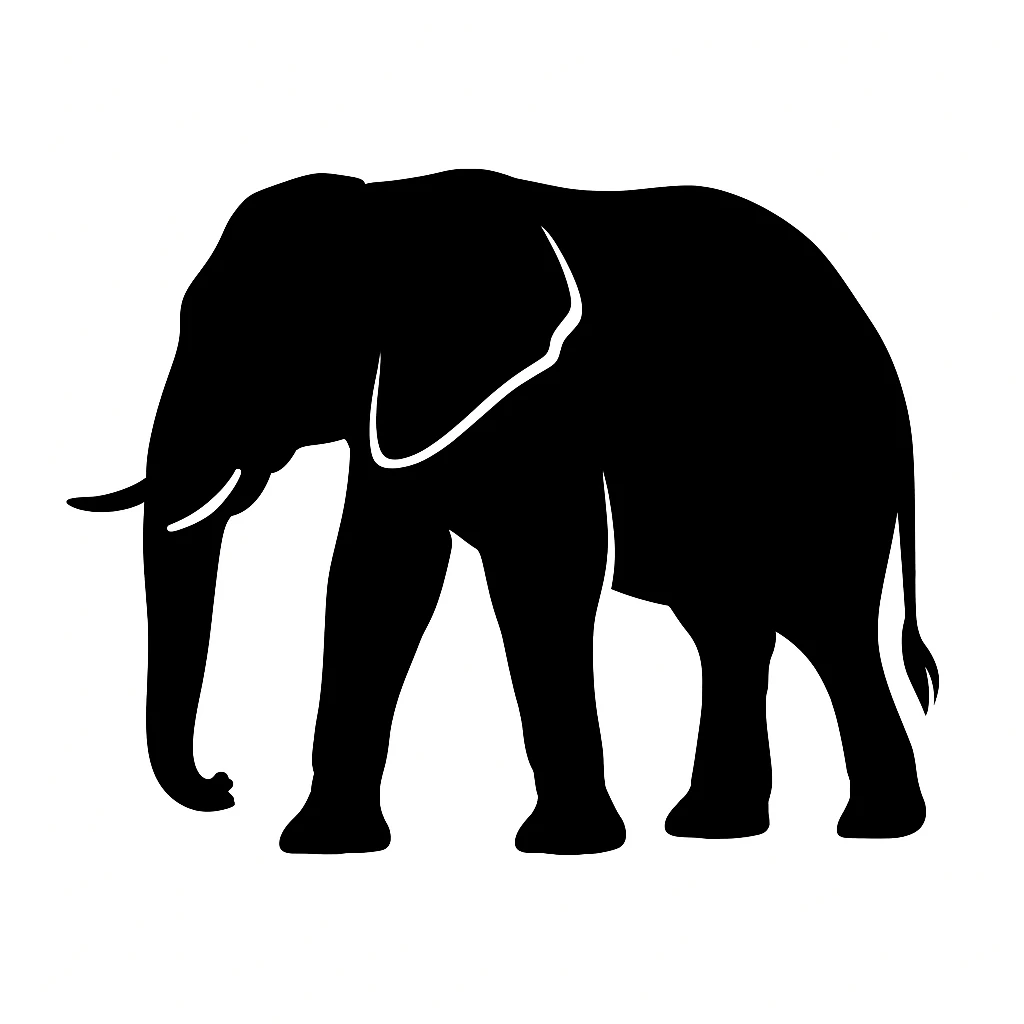 Elephant black silhouette white background emoji