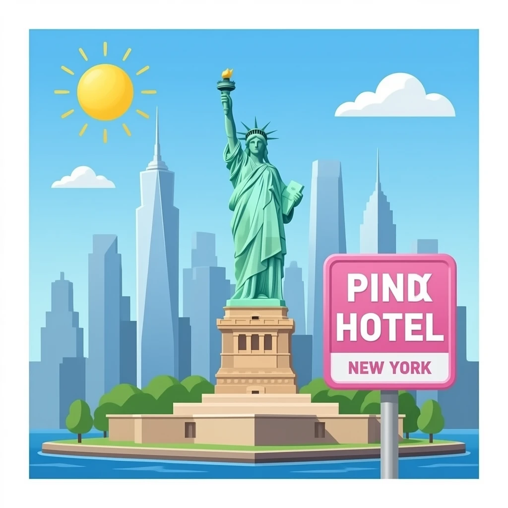 PINK HOTEL Signboard HOTEL in New York statue-of-liberty emoji