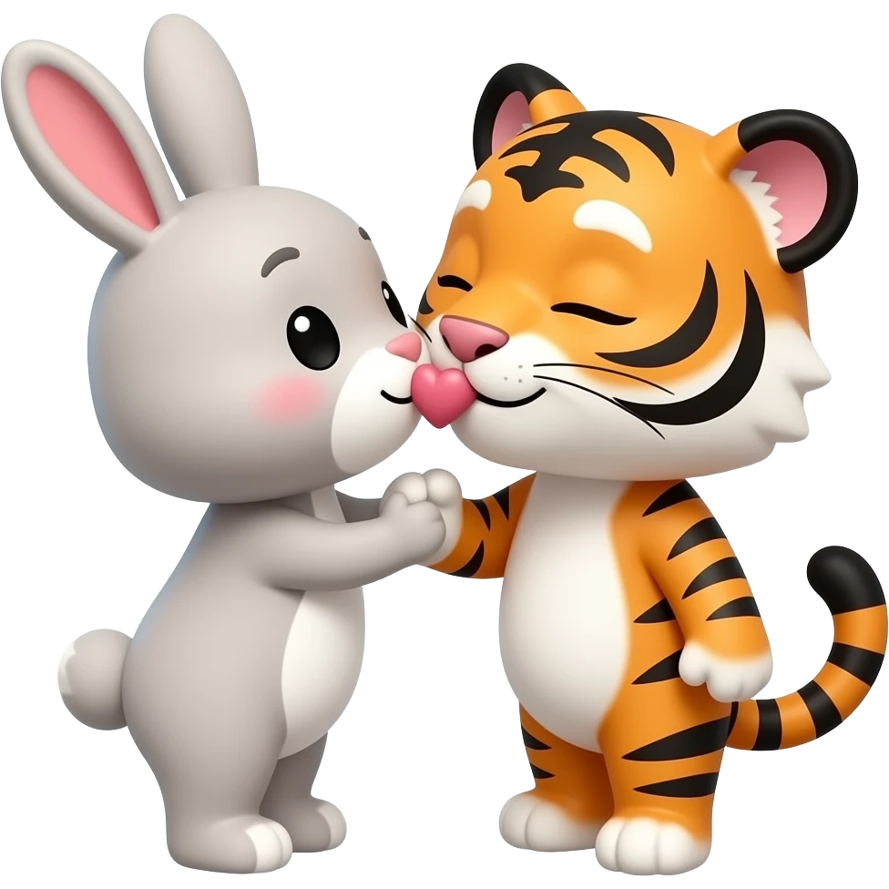 cute cartoon bunny and tiger kissing emoji