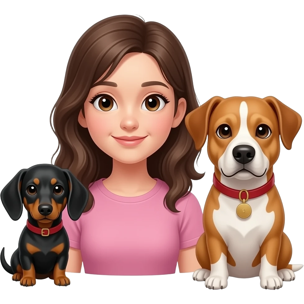 Girl and two dogs dachshund and cattle dog emoji