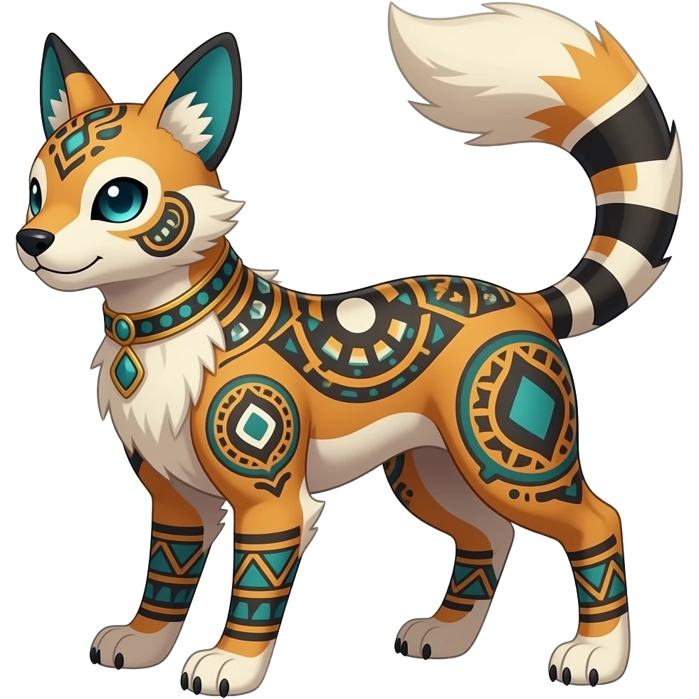 Tribal-patterned aesthetic quadrupedal elegant oriental feral painted Litten-Luxray-Sprigatito-Furret-Sylveon-animal-Fakémon-fusion-hybrid-creature emoji