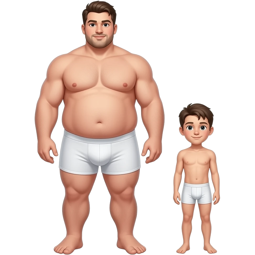 Strong very tall wide very fat teen, gigantic big dick, cool hairstyle, large dick, large feet, large dick, full body, fat, boy in white boxers, standing next to a short weak thin boy tiny dick underwear 🩲 emoji