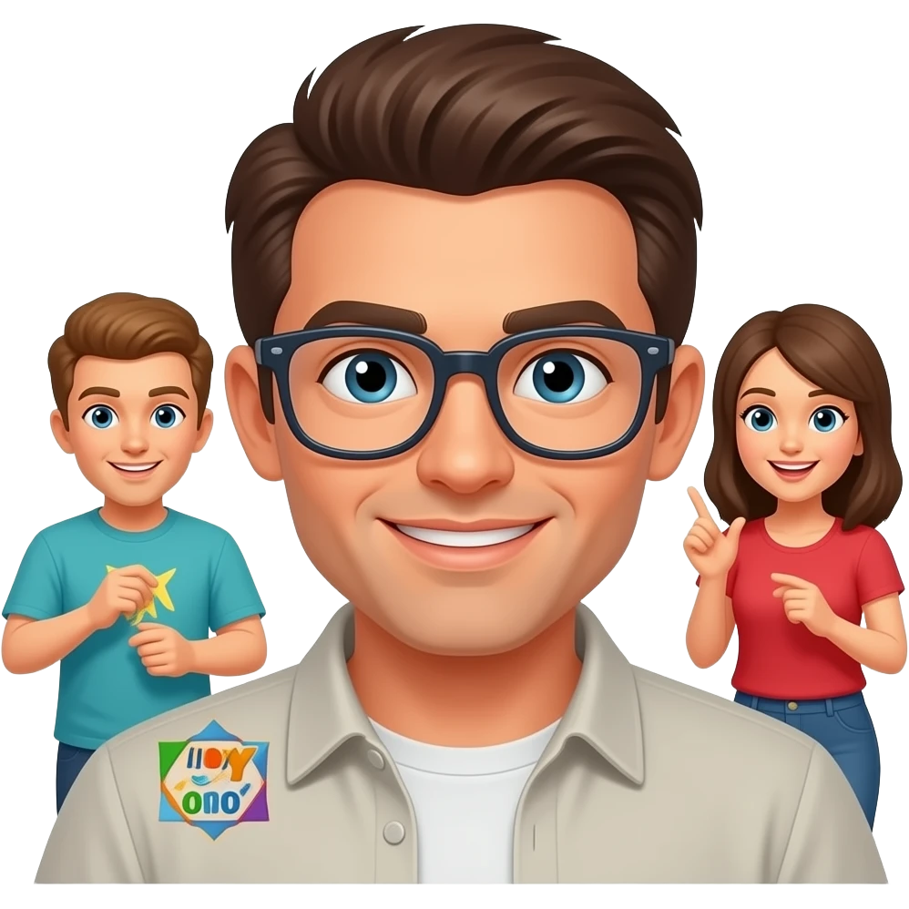 quiero una persona que este diciendo que vamos a jugar a un kahoot y otras que esten jugando al kahoot emoji