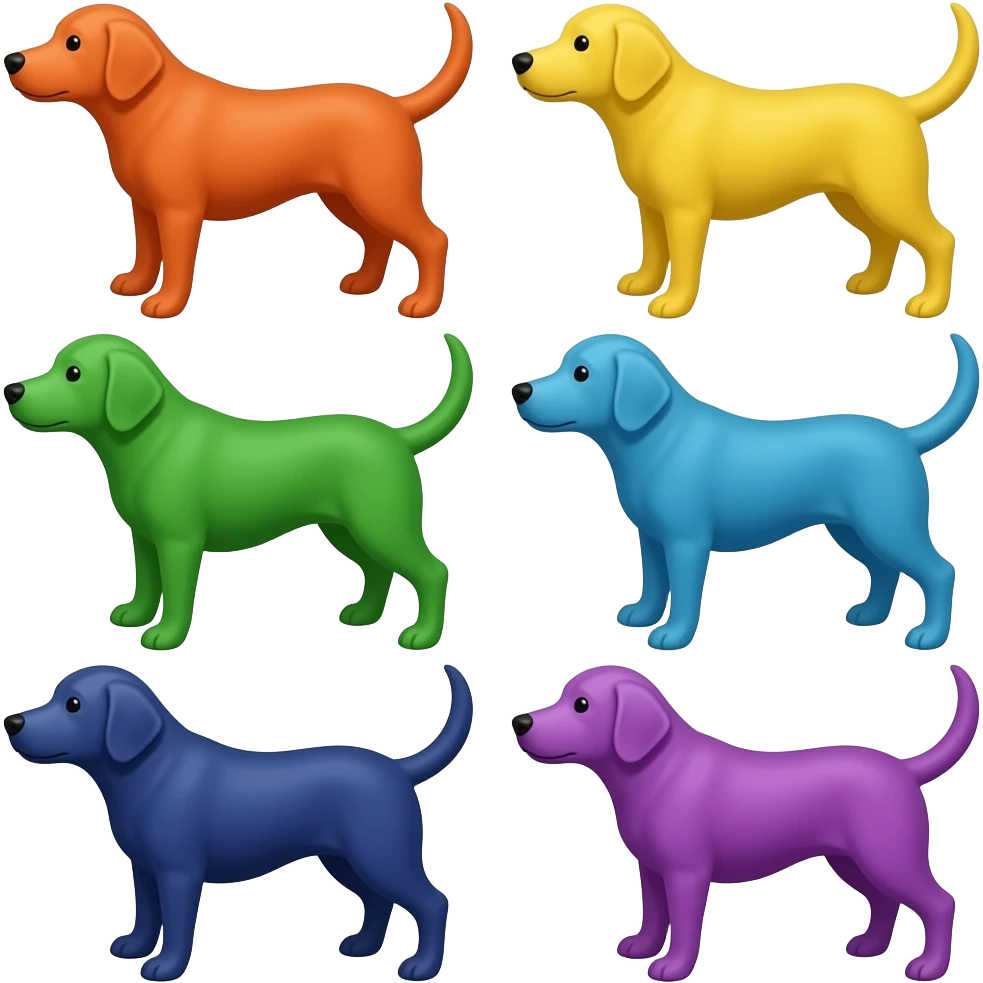 Red dog & orange dog & yellow dog & green dog & blue dog & indigo dog & violet dog emoji