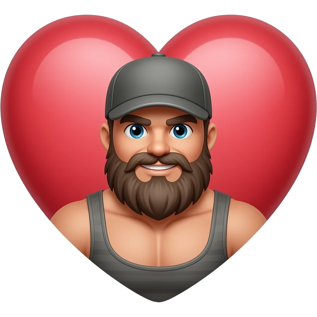 El personaje de un corazón con barba y gorra que tiene musculos emoji