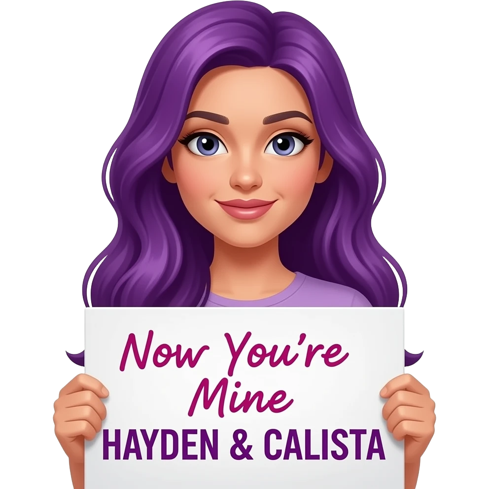 sexy girl with long purple hair holding a Now You're Mine HAYDEN & CALISTA sign emoji