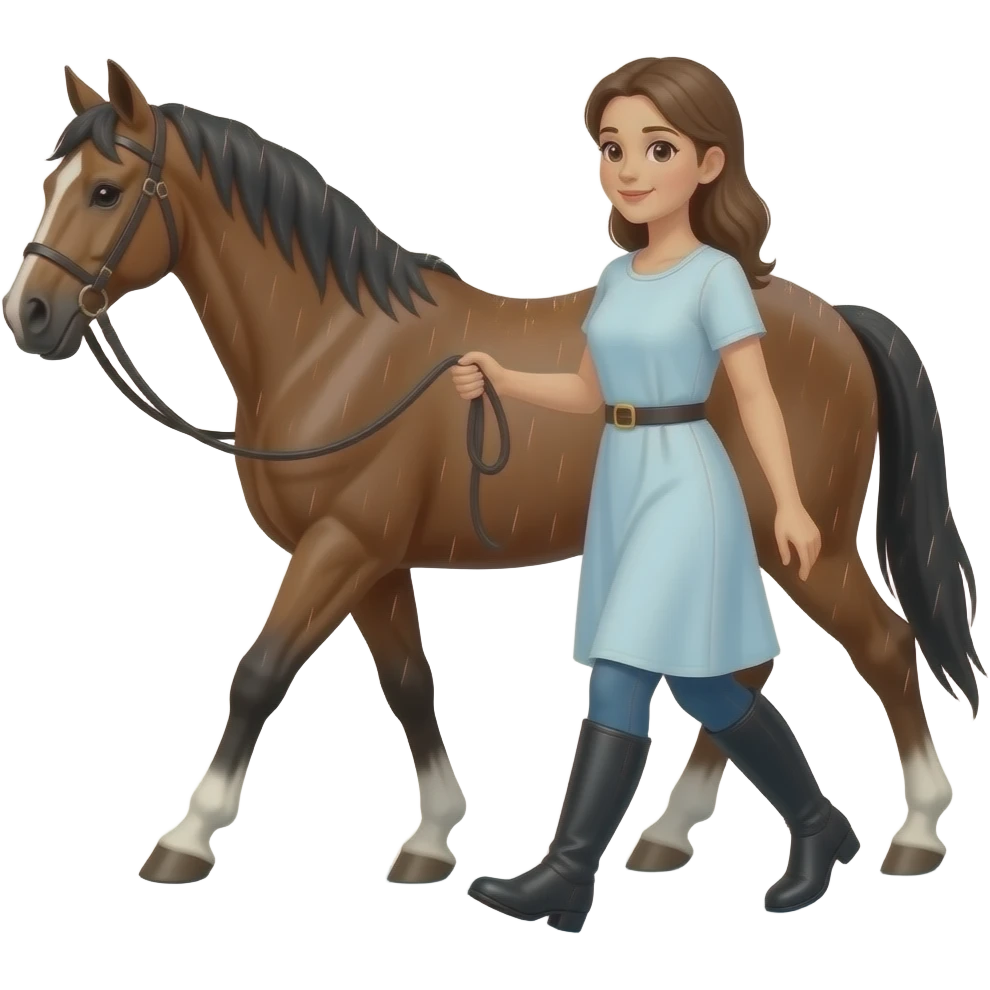 Lady walking horse in rain emoji