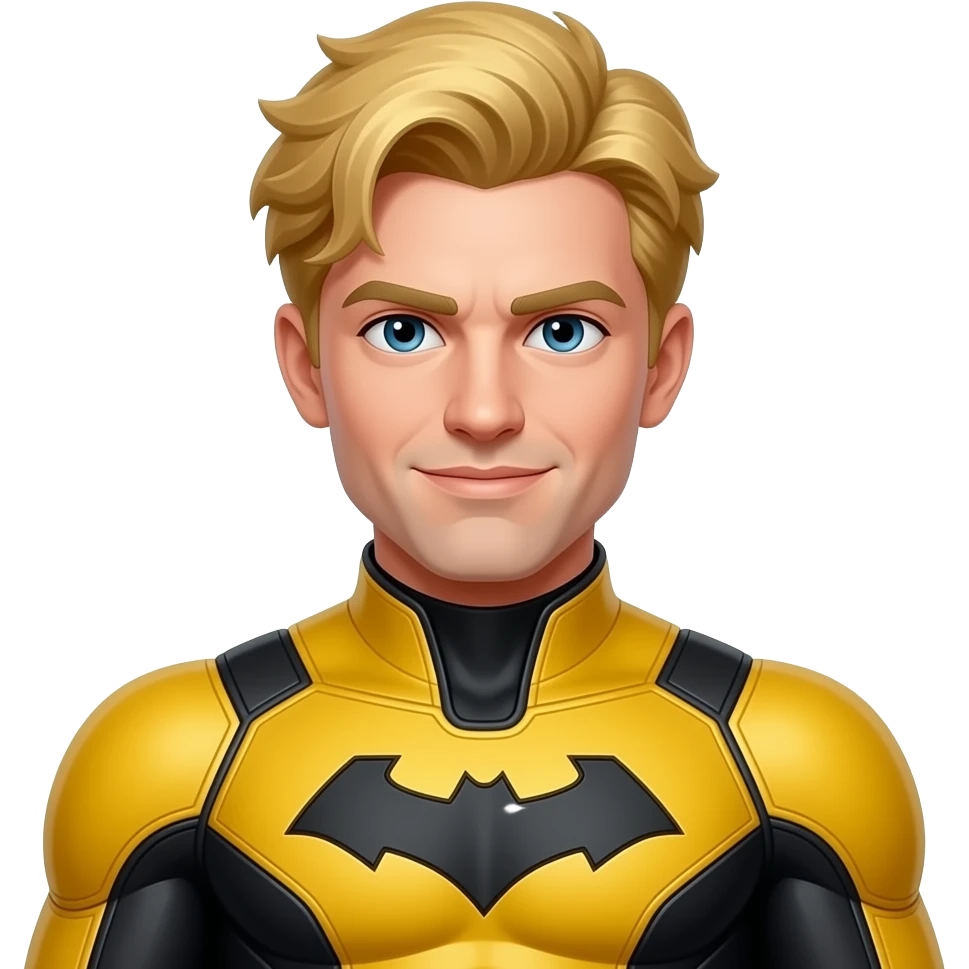 Create an emoji of the superhero sentry with yellow and black suit and golden hairs emoji