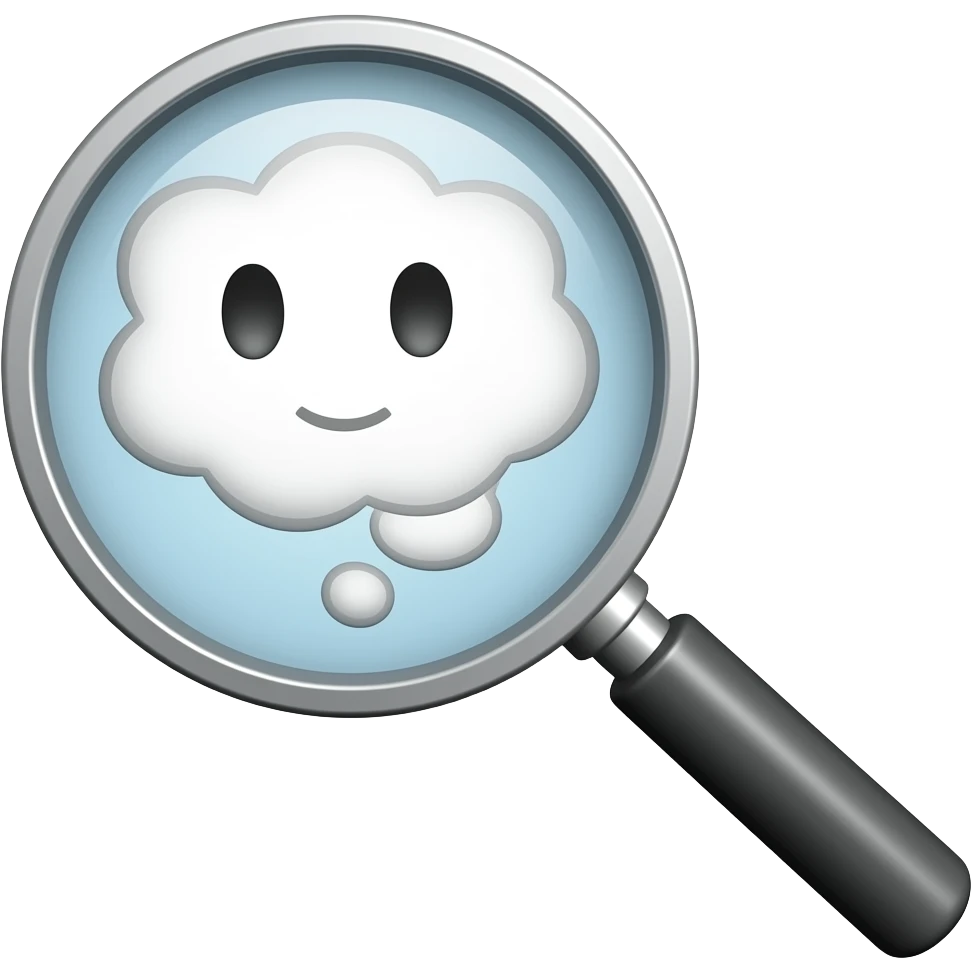 A magnifying glass with a thinking emoji  in it emoji
