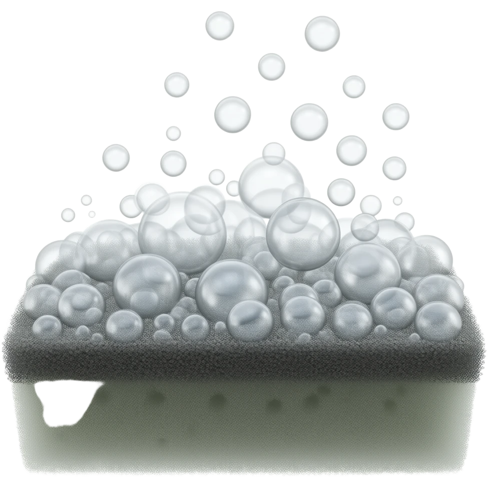 Emoji-style illustration of a gray sponge producing lots of bubbles, soft texture emphasized, warm and cute style, clean and bright background emoji