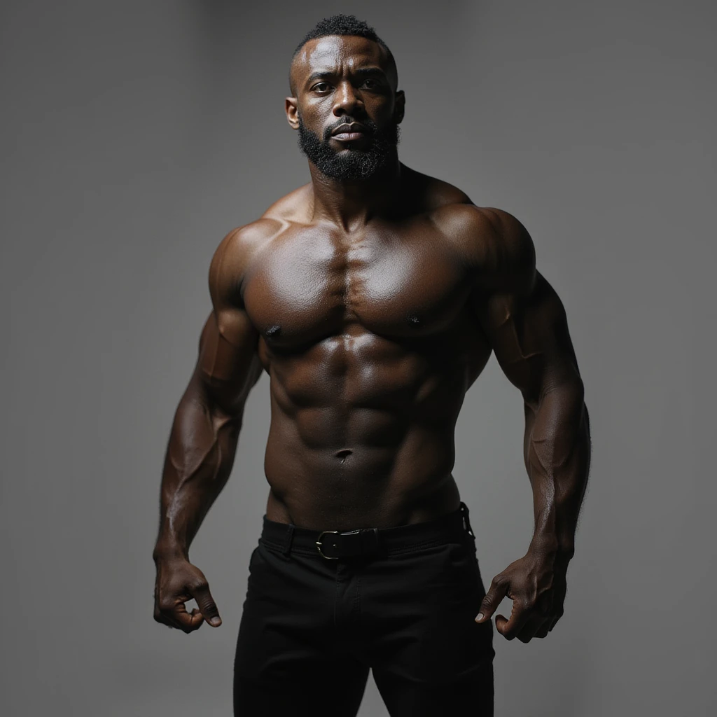 muscular black man, realistic, expressive, neutral background emoji
