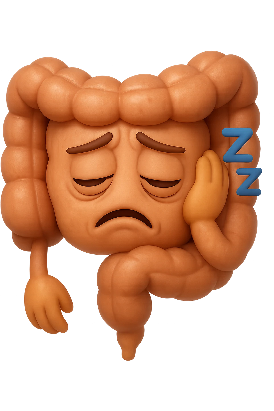 EMOJI STILE IPHONE 3D DI un intestino molto stanco che prova a dormire ma non ci riesce emoji