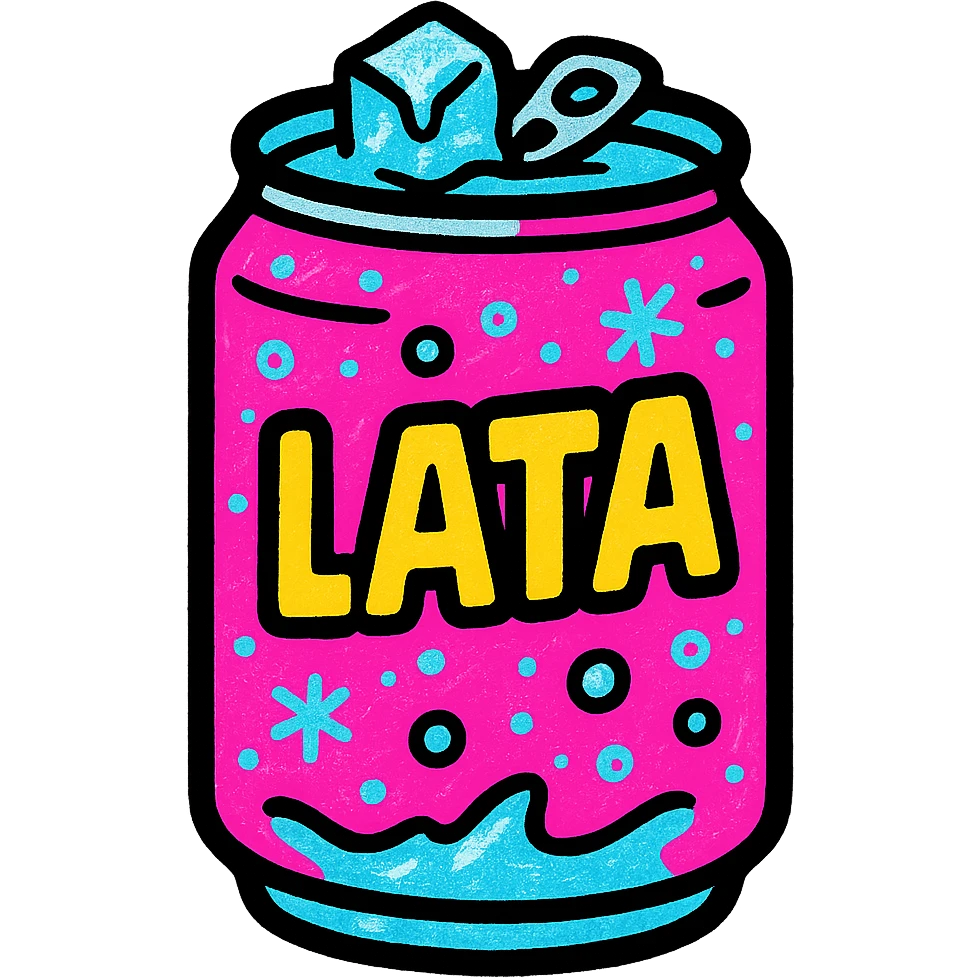a stylized pink soda can with 'Lata' text, icy and refreshing, playful design emoji
