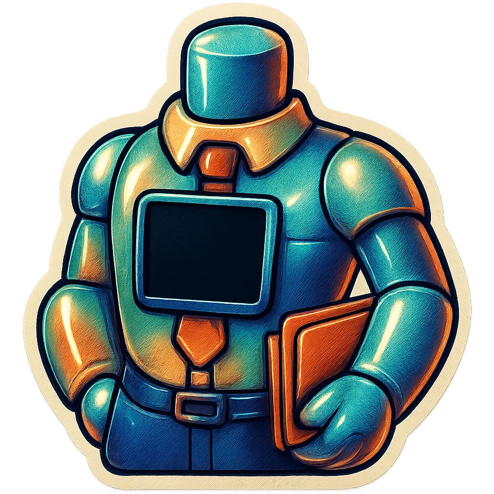bureaucrat robot with no head. black screen is in chest  emoji