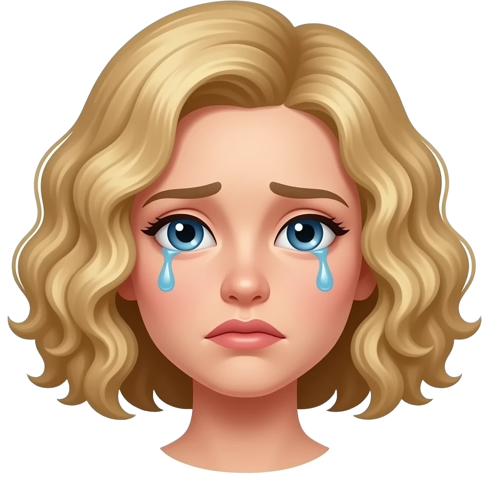 blonde curly bob looking sad with tear emoji