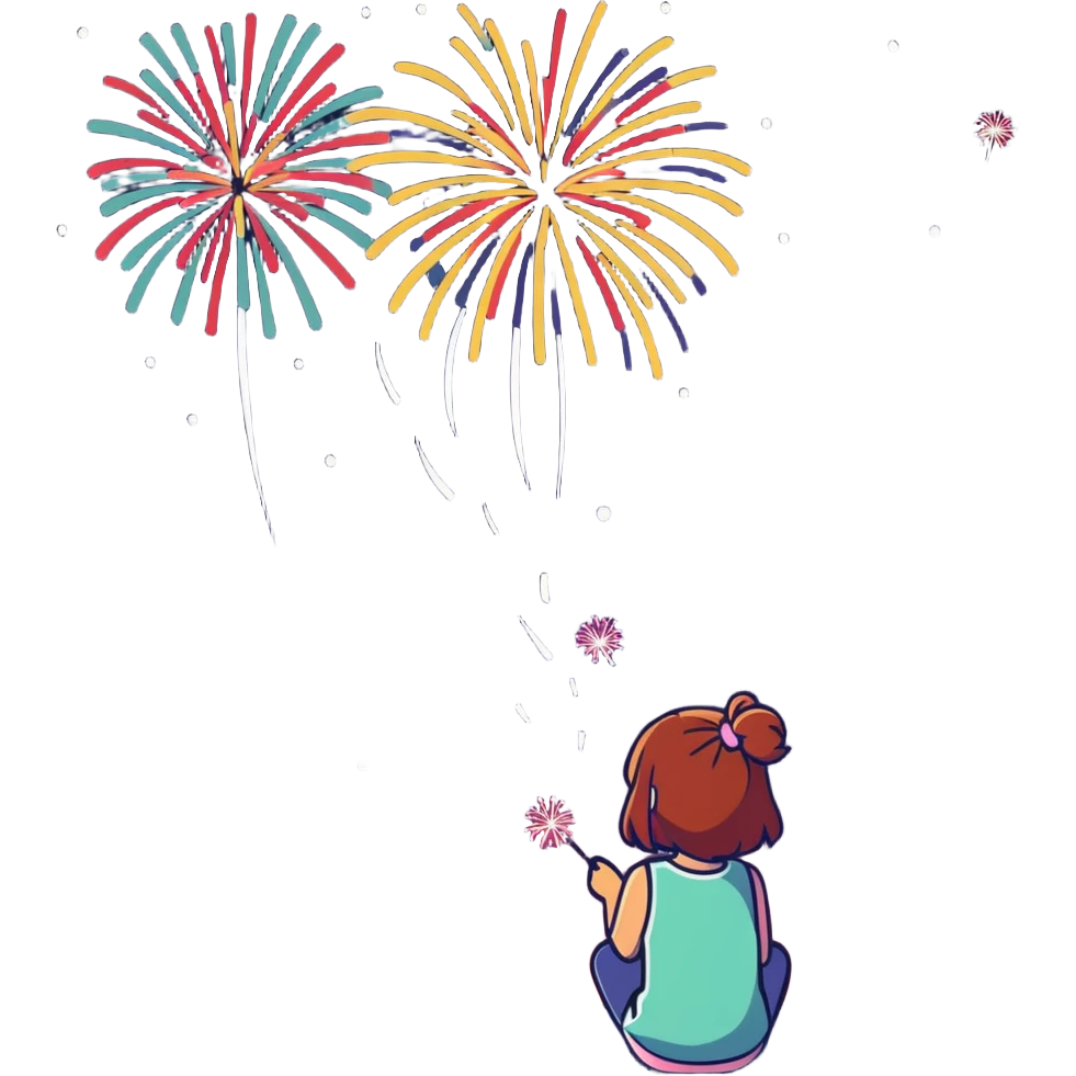 Amethy 14 2 fireworks (Red girl watching the fireworks in storybook village) emoji