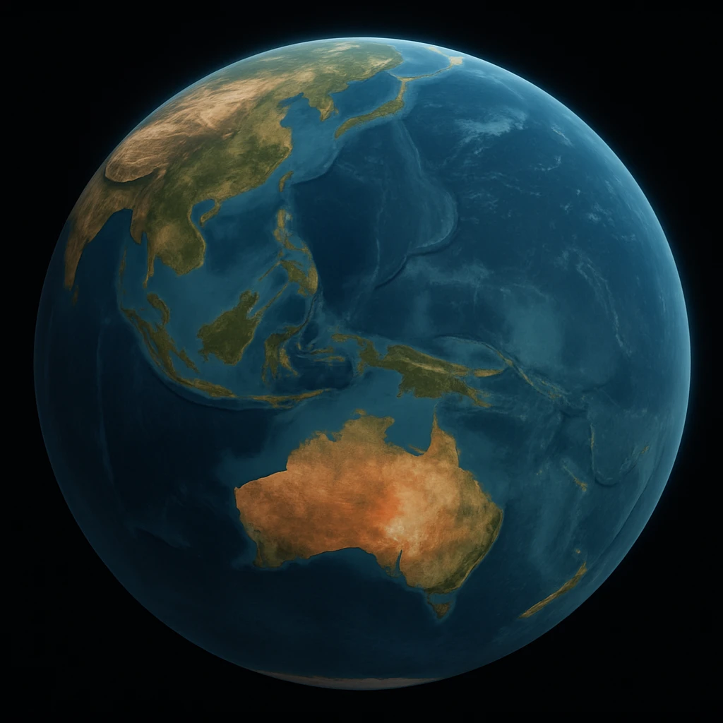 Make the globe more realistic with detailed continents and shading. Show Australia in view. Use blue oceans and realistic land colors. Avoid any cartoon effect or stylization, aiming for a natural and photorealistic appearance. emoji