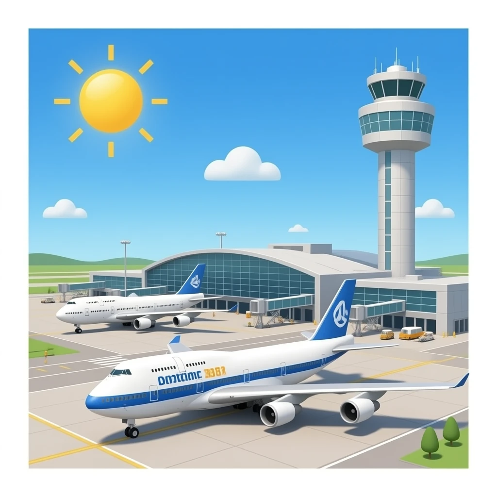 huge 3D airport terminal with big b747 and a380 planes and big ATC tower with no background emoji