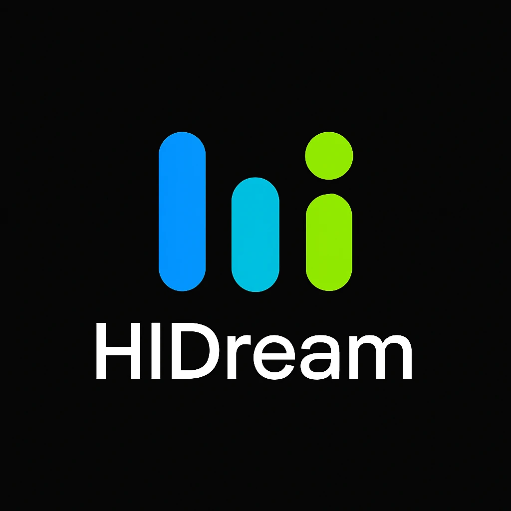 create high dream logo like this with text "HIDream", black background  emoji