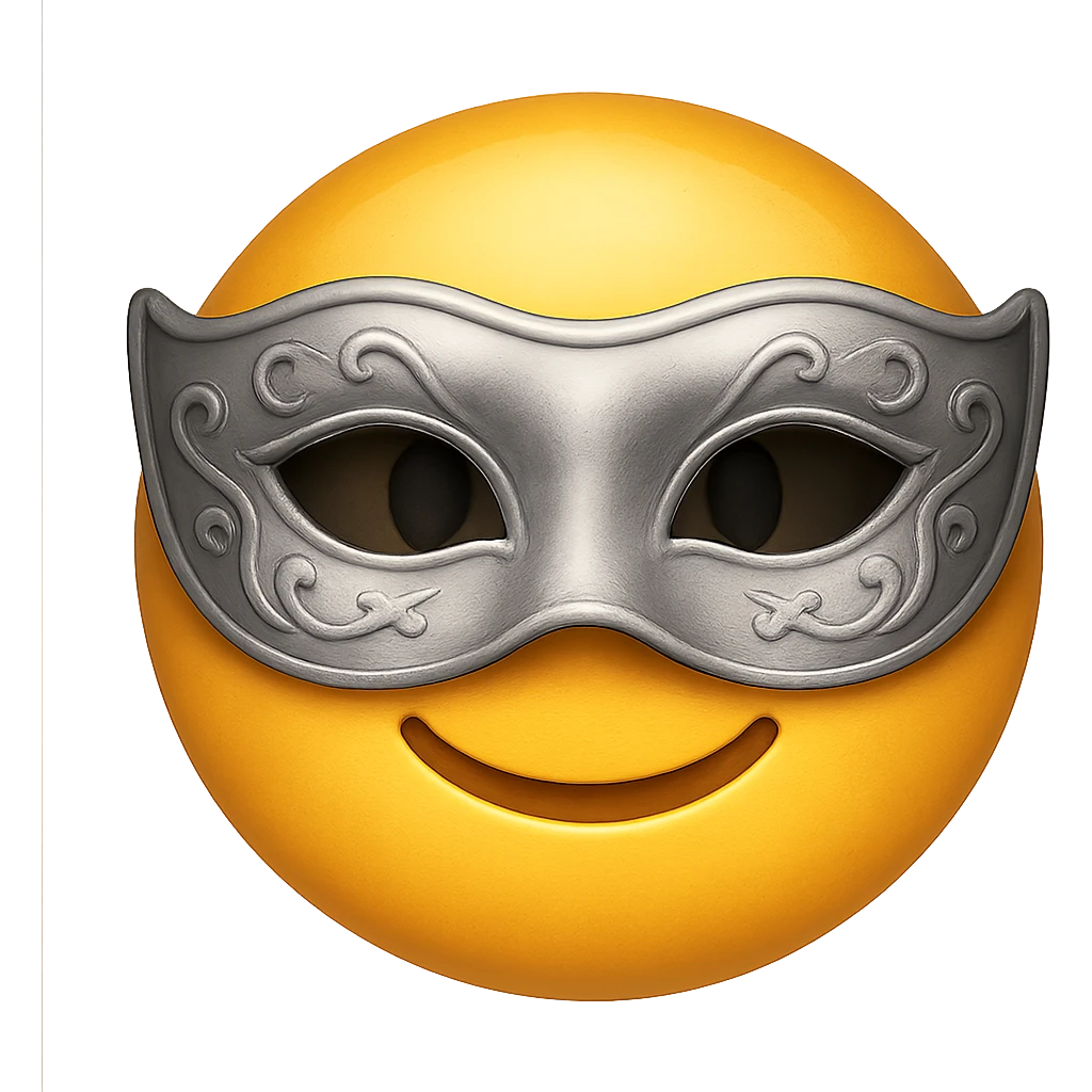 yellow face with silver masquerade mask emoji, digital illustration emoji