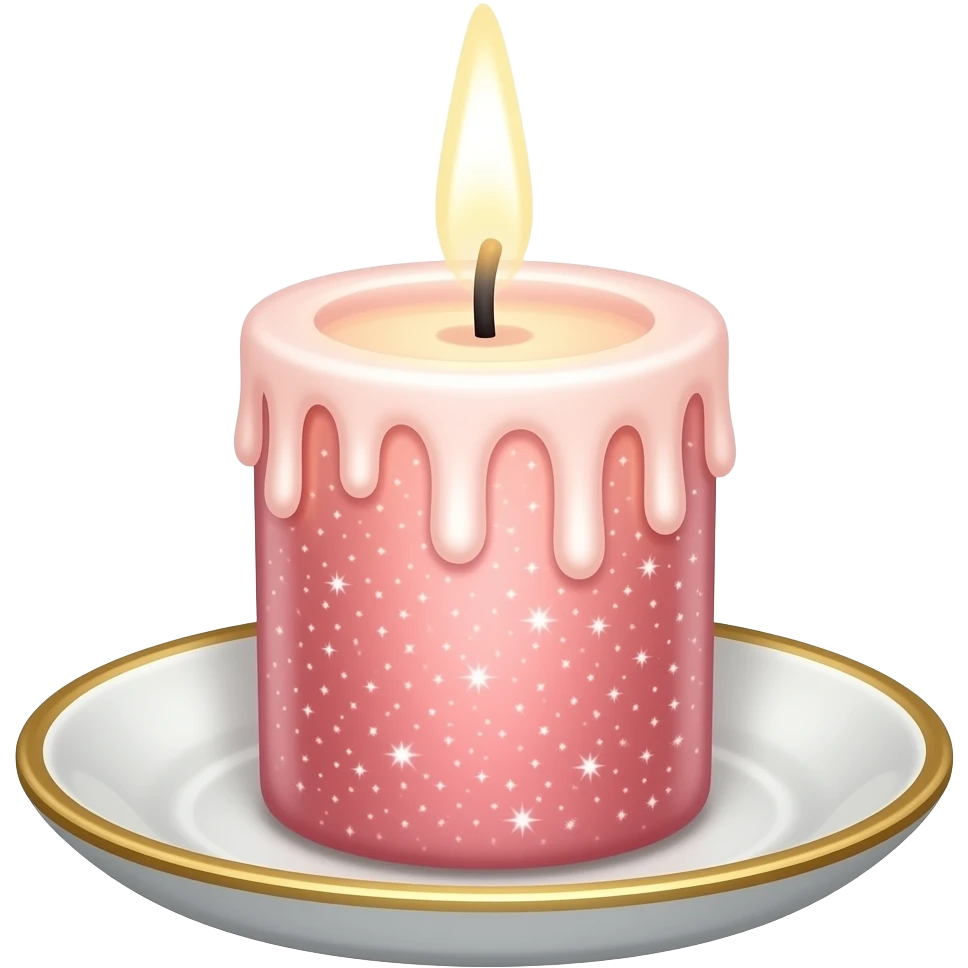 Celestial shiny sparkly Thin tall neat petite cute slim dainty narrow Pastel Reddish-pinkish vintage candle on a tiny narrow gold and white plate emoji