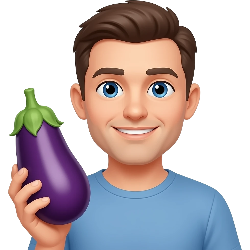 man holding an eggplant emoji