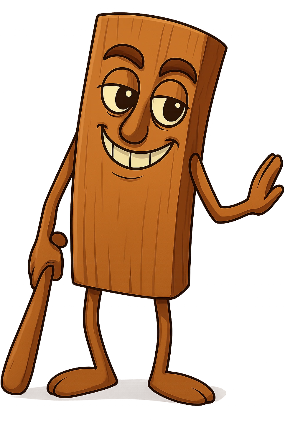 Create three more versions of the wooden plank character: one with a mischievous grin, one looking scared, and one with a wink. Maintain the style and transparent background. emoji