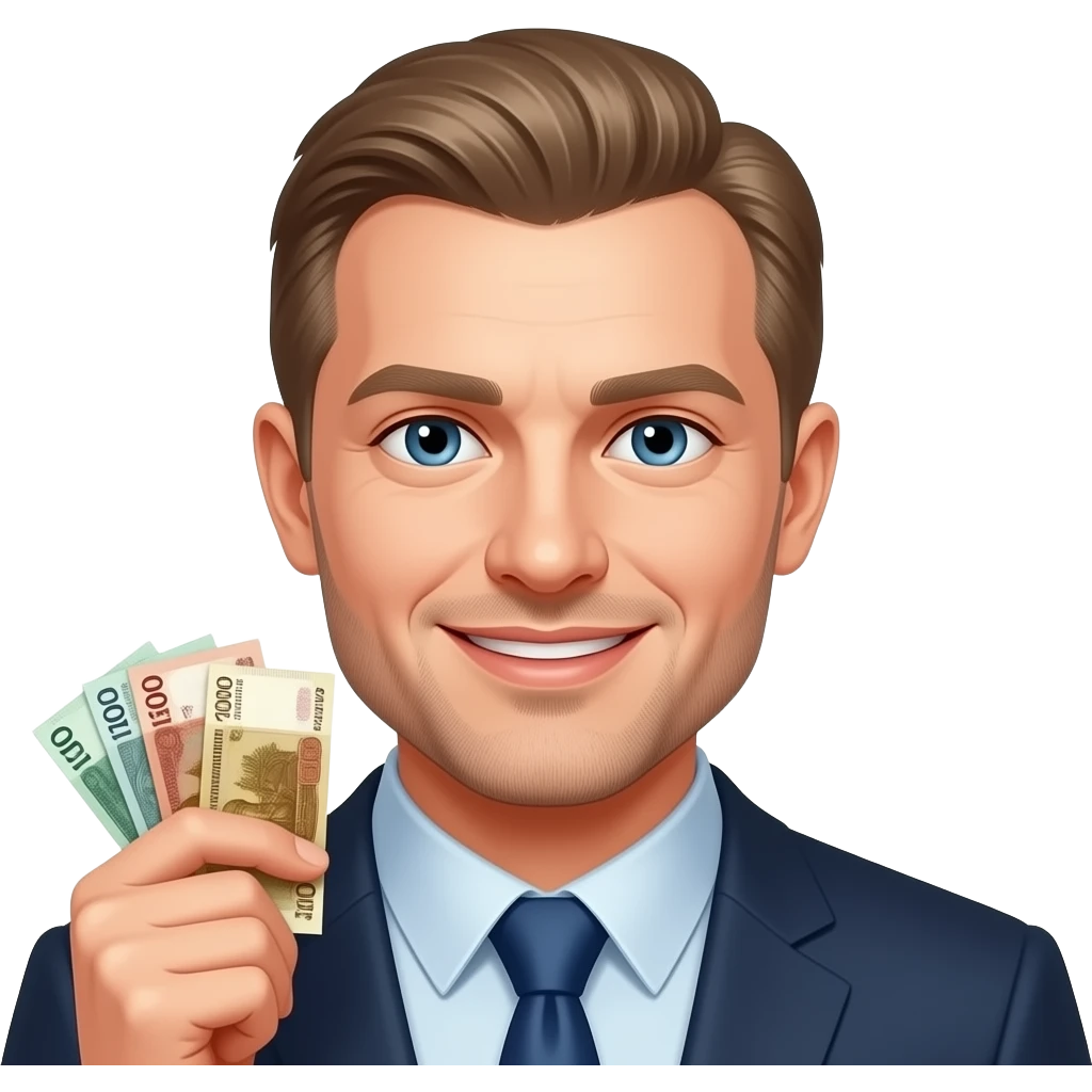 русский парень с русскими деньгами крутой улыбвается emoji