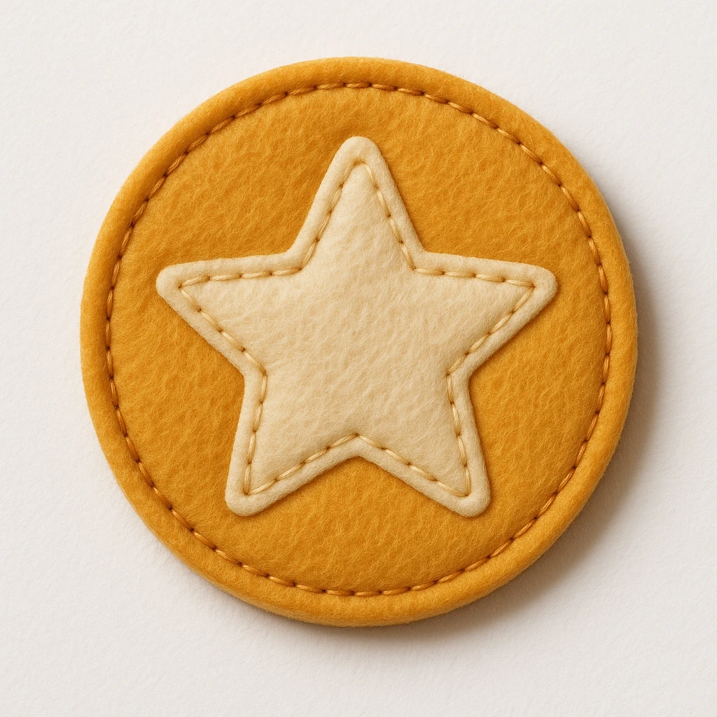dalgona candy with star shape, inspired by Squid Game, felt patch style emoji