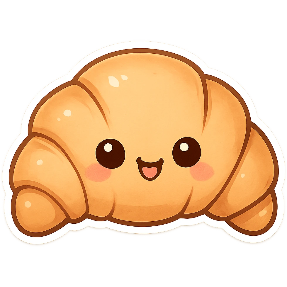 chibi sticker-style croissant, cute and exaggerated emoji