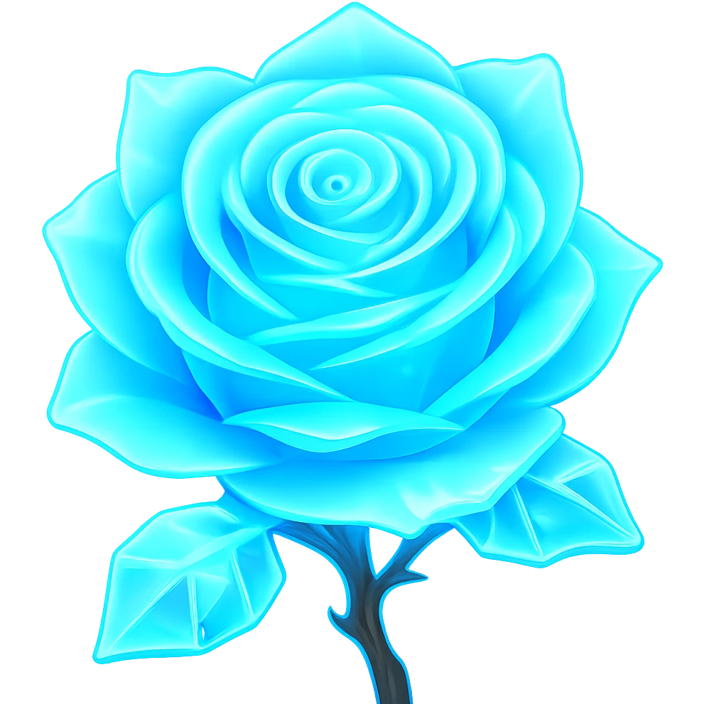 Make the rose made of ice glow in the style of emoji, preserving the emoji look and feel, with no background. emoji