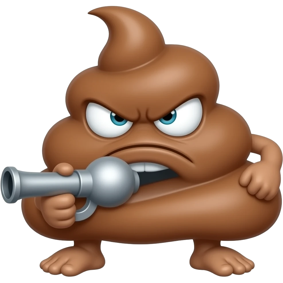 angry poop pointing a bazooka emoji