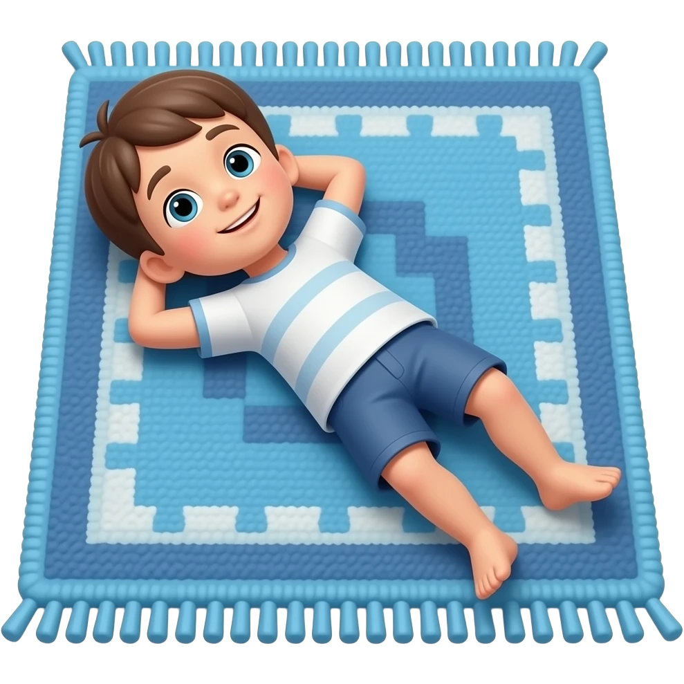 enfant couché sur tapis rectangle bleu au sol emoji