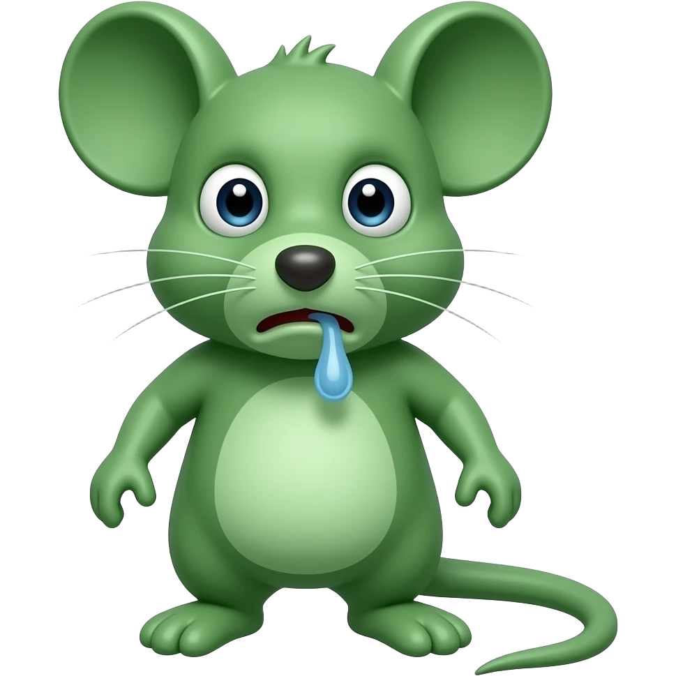 A little green mouse standing upright, with human-like arms and legs, is looking at us with a disgusted face; it looks like it’s about to throw up. The mouse’s body is entirely green. emoji