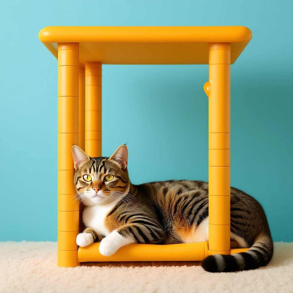 cats relaxing in a vertical playhouse emoji