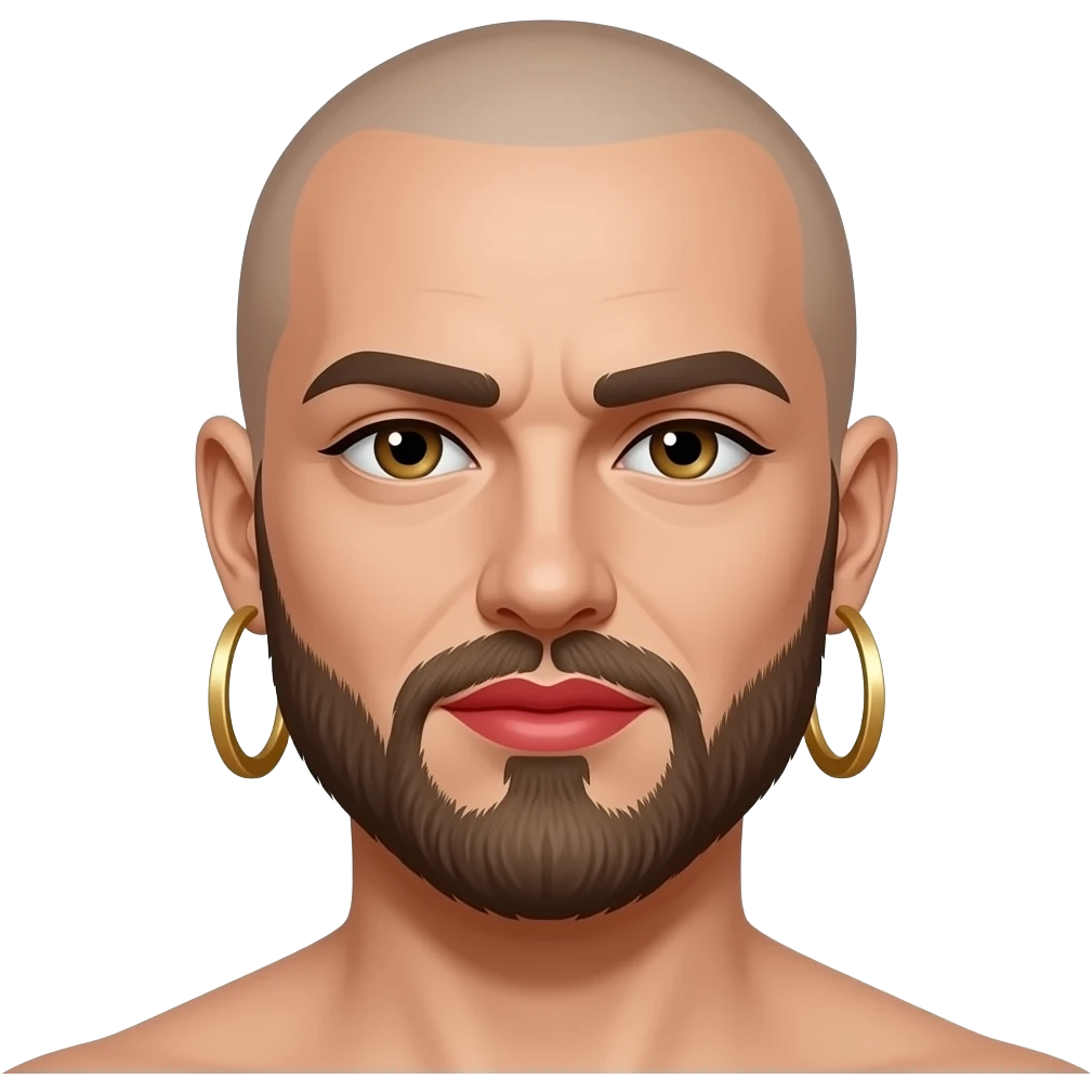 Bald Man with beard with red lipstick Full face makeup  And big earrings emoji