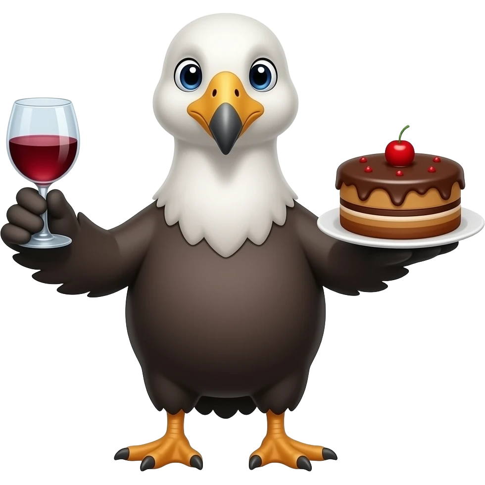 Albatross holding a glass of wine and a chocolate lava cake emoji