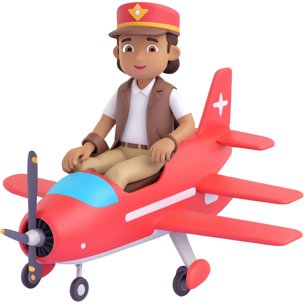 brown male wearing a hat sitting on an aircraft, playful and modern emoji
