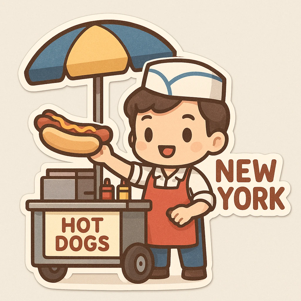 hotdog seller in New York with cart emoji