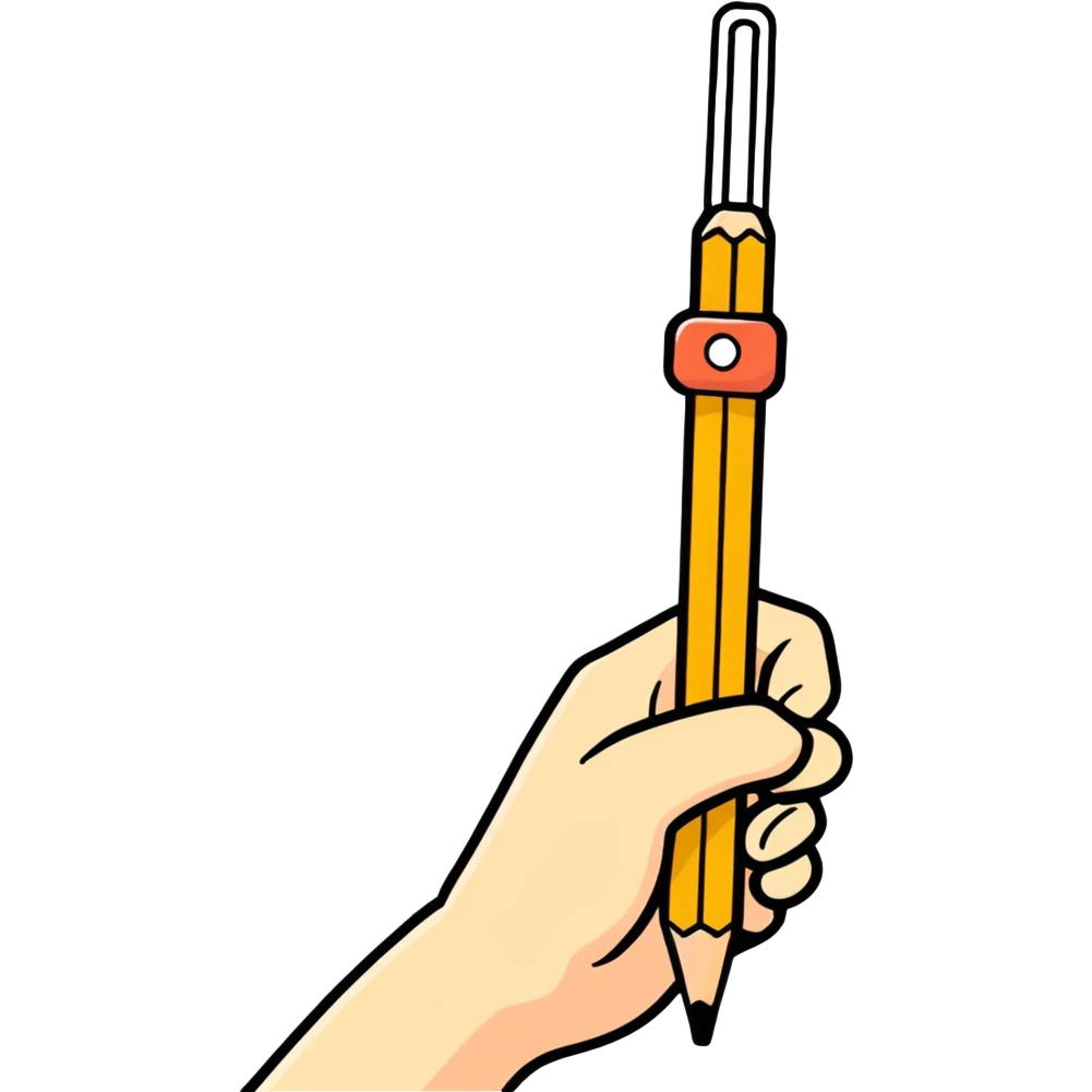 A hand dangling a pencil squishy gripper  emoji