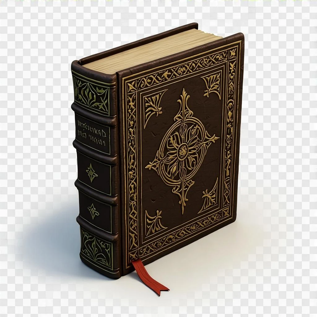 Открытая средневековая рукописная книга в рисованном 3d стиле, прозрачный фон emoji