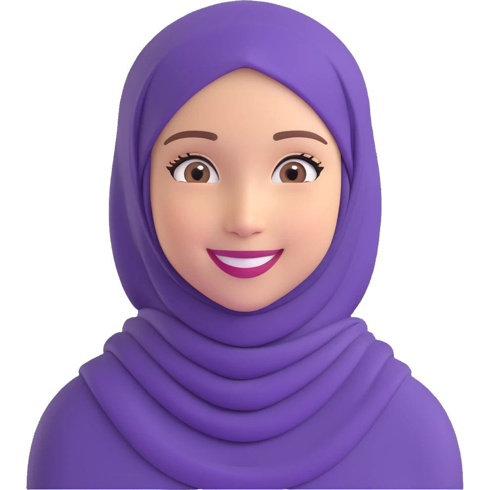 smiling young girl wearing a purple hijab, simple and cute emoji