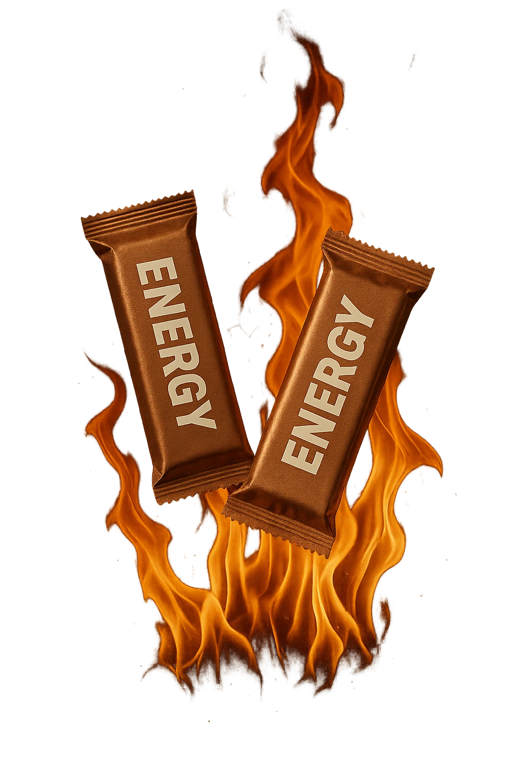due barrette energetiche confezionate fluttuano in aria insieme ad una fiamma iperrealistici emoji