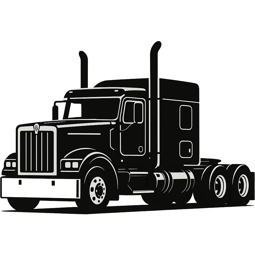 Kenworth W680 flattop black semi truck sleeper, stacks, minimal style emoji