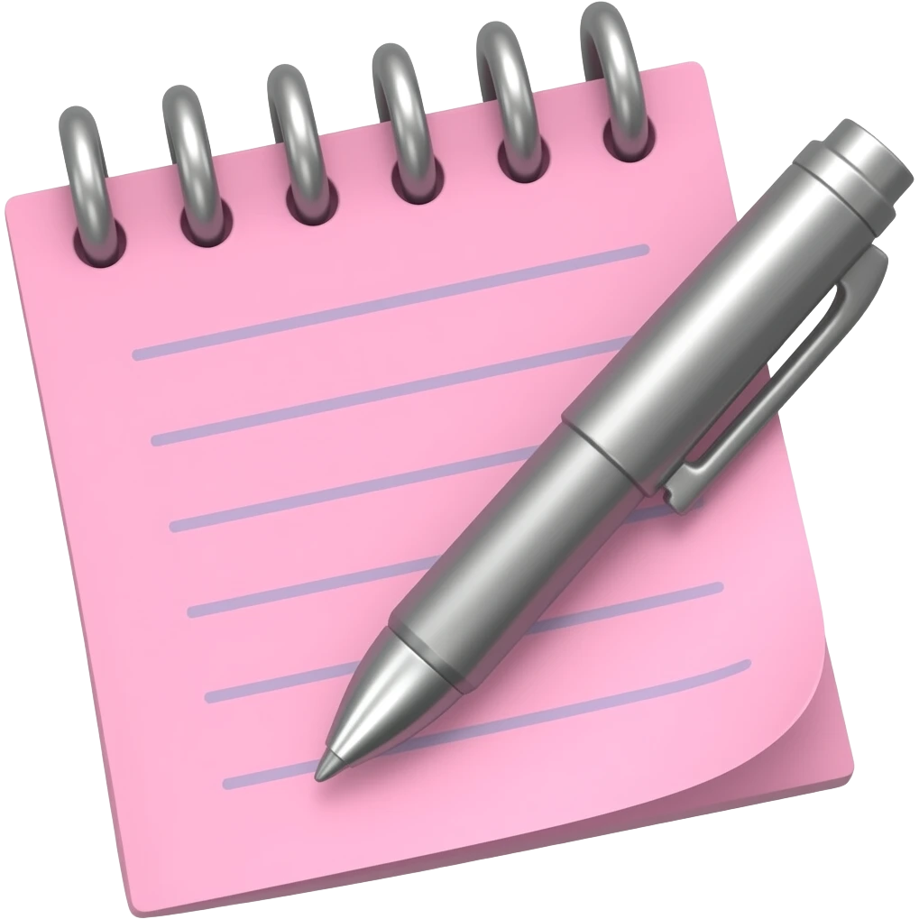 pink note with pen emoji