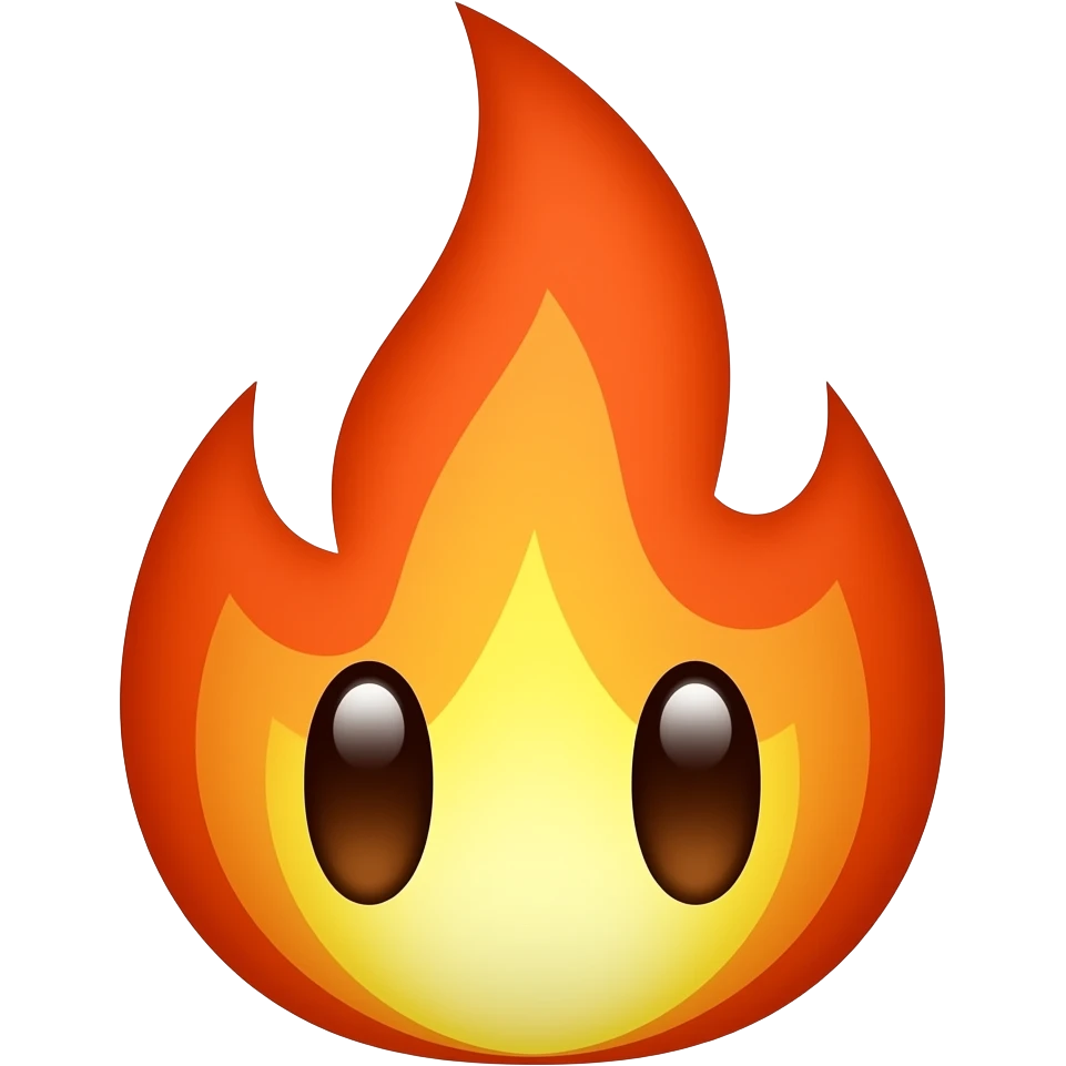 Flame emoji with almond shaped eyeballs emoji