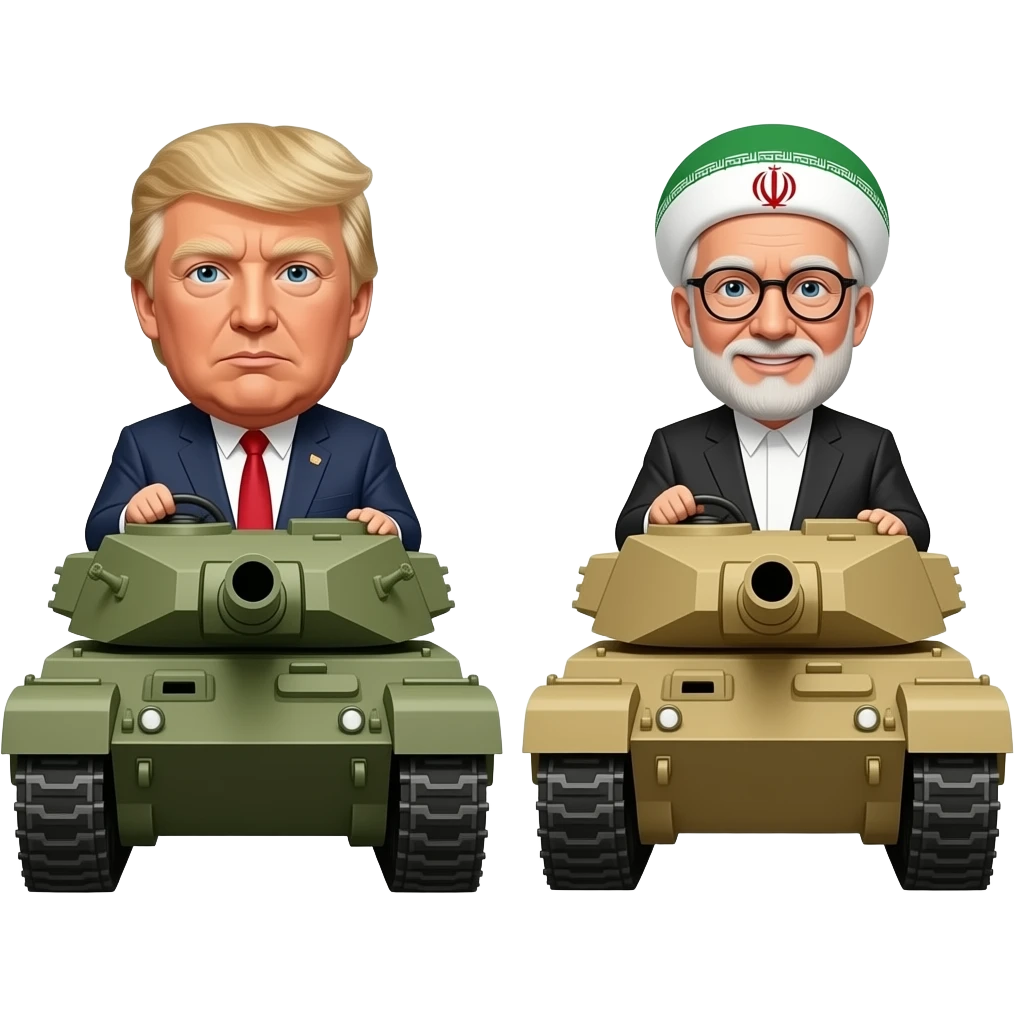 Donald J. Trump driving a tank vs Iranian president driving a tank emoji