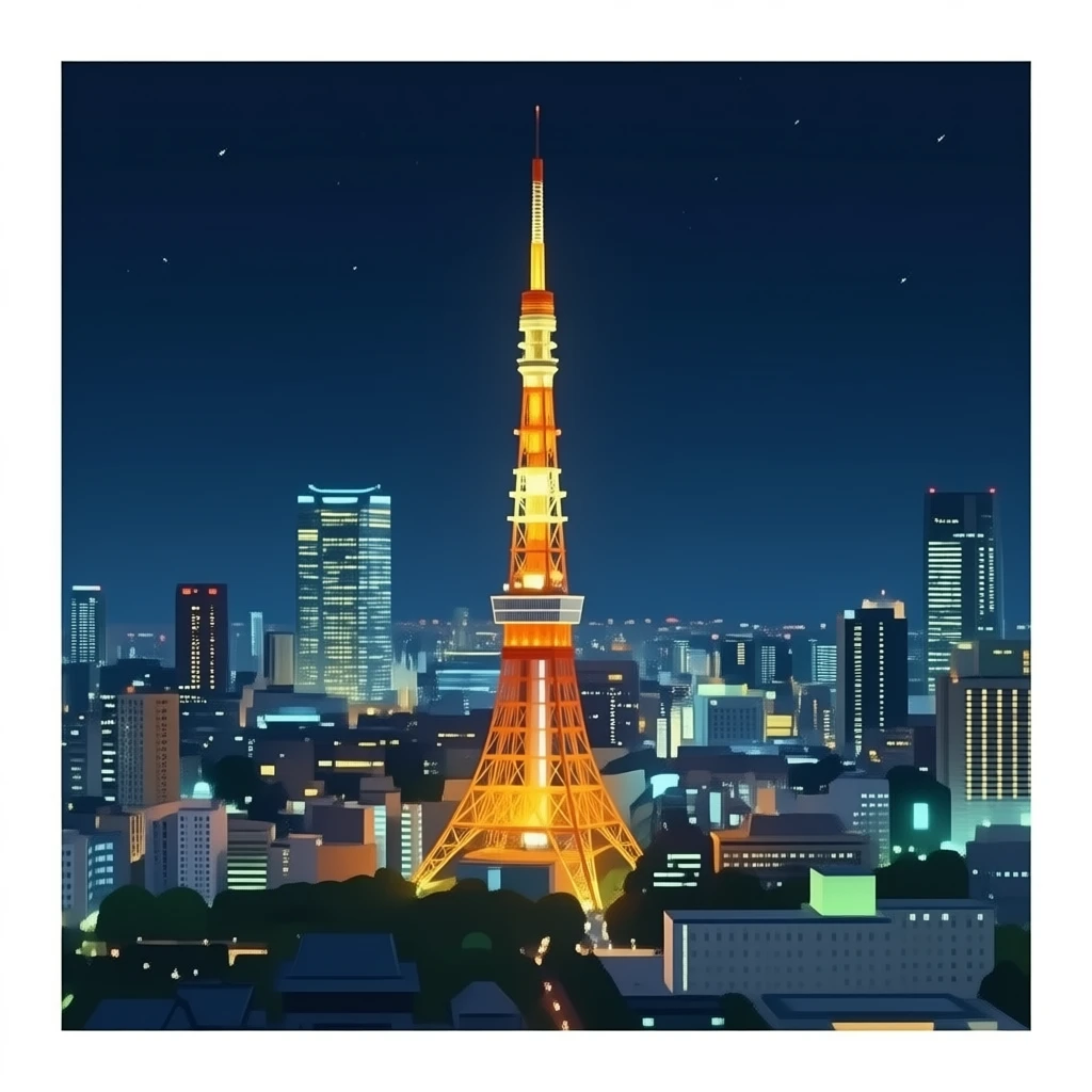 Tokyo Tower in night with lights emoji